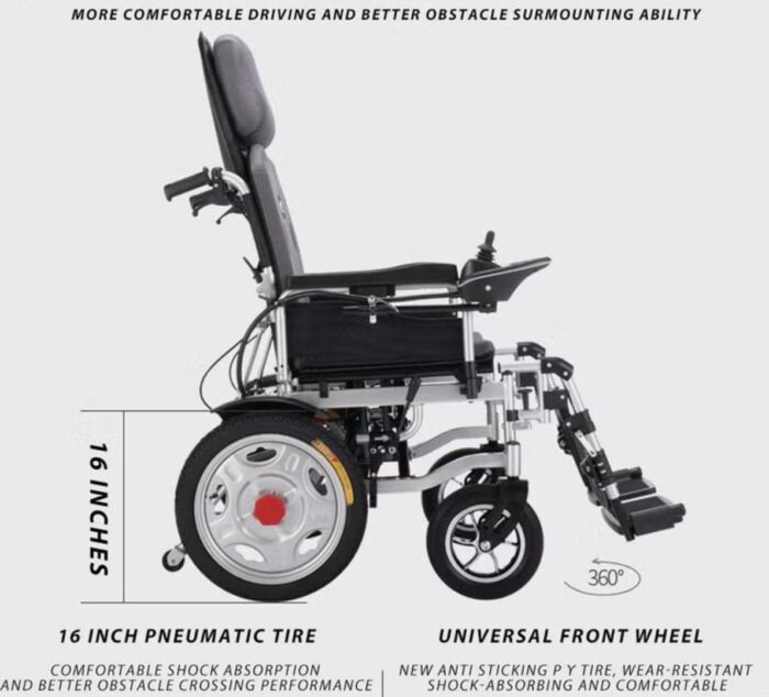 The <strong>Electric Wheelchair 680 Full-Lying Type</strong>, available for <strong>rental</strong> at <strong>AstroMed UAE</strong>, offers ultimate comfort and mobility for the elderly and disabled. It ensures smooth navigation on various terrains with features like a total 180° lying adjustment, dual motor power, shock-absorbing tyres, and a 360° joystick. Lightweight and foldable, it’s easy to store and transport. Rent now for a reliable and comfortable mobility solution!